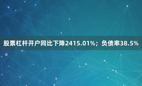 股票杠杆开户同比下降2415.01%；负债率38.5%